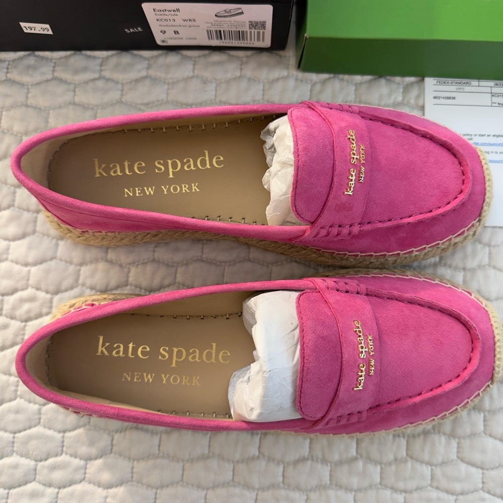 NWT Kate Spade Eastwell Espadrilles Suede/Jute Rhododendron Grove Size 9B - Picture 3 of 9